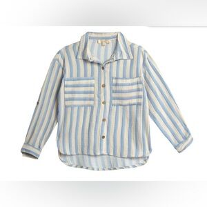 Jessica Simpson Girls Striped Blue and Cream Button-Up Shirt, Size 8/10